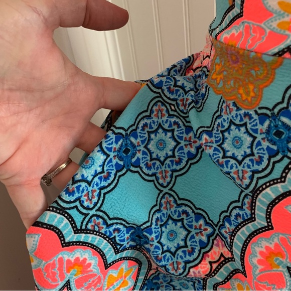 Bright Agnes & Dora A-Line Large Skirt in Turquoise and Pink Boho Design - Picture 5 of 8